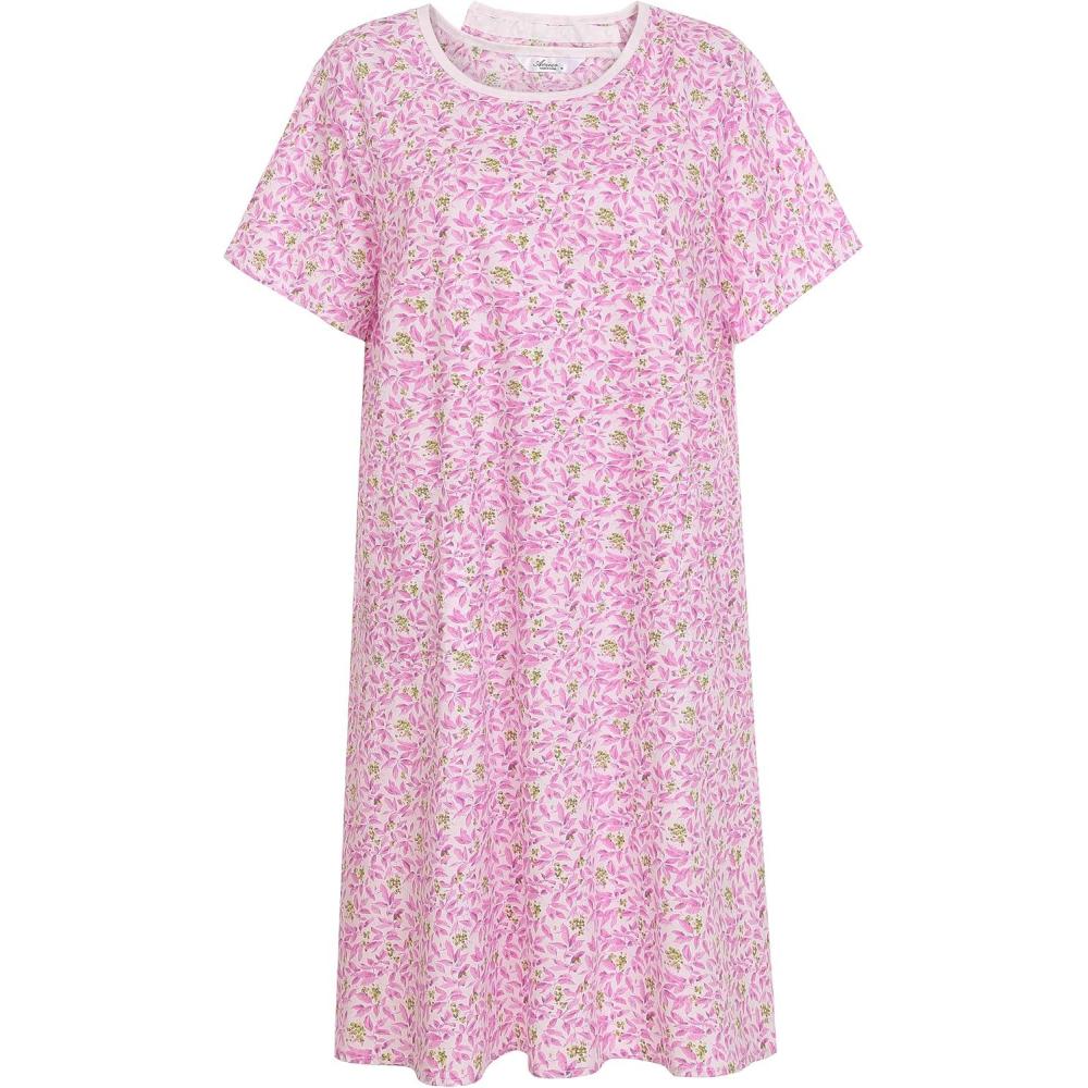 imageAVIIER 100 Cotton Hospital Gowns for Women Open Back Adaptive Clothing Nightgown Post Shoulder Surgery Patient GownPink Flower