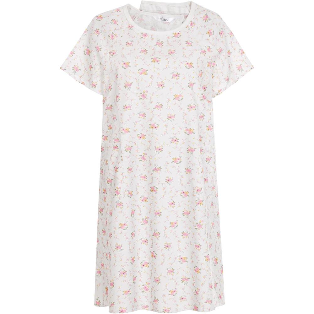 imageAVIIER 100 Cotton Hospital Gowns for Women Open Back Adaptive Clothing Nightgown Post Shoulder Surgery Patient GownWhite Flower
