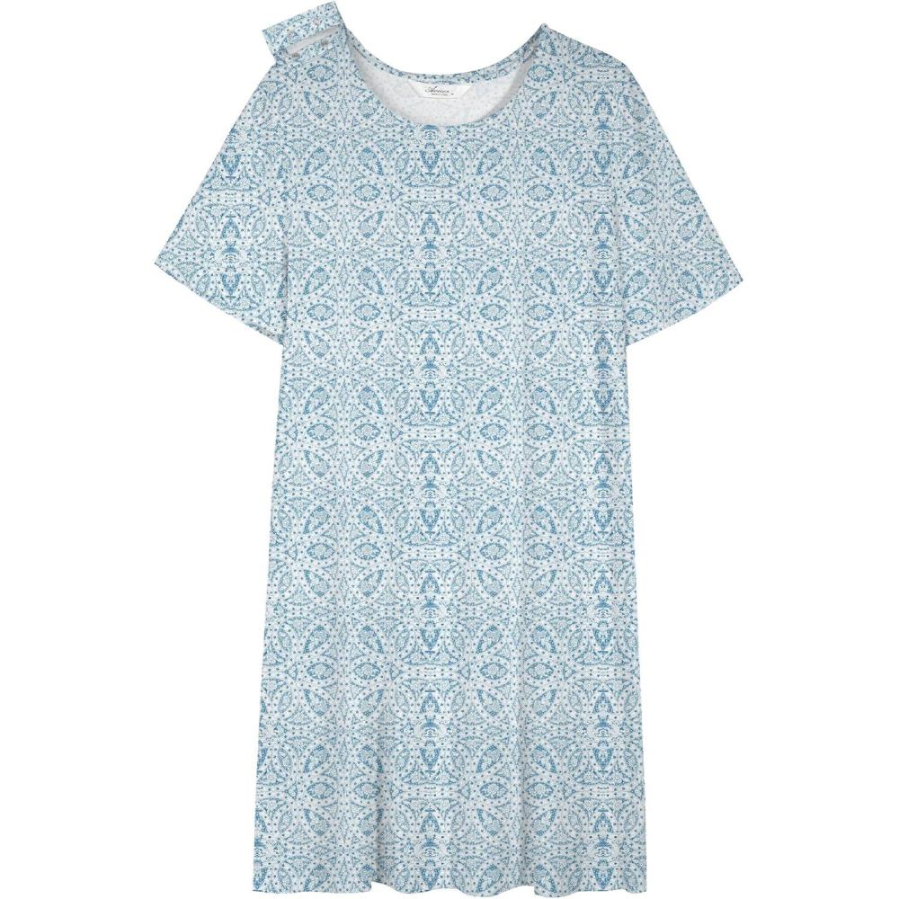 imageAVIIER 100 Cotton Hospital Gowns for Women Open Back Tear Away Post Shoulder Surgery Dress Adaptive Clothing NightgownsBlue Flower