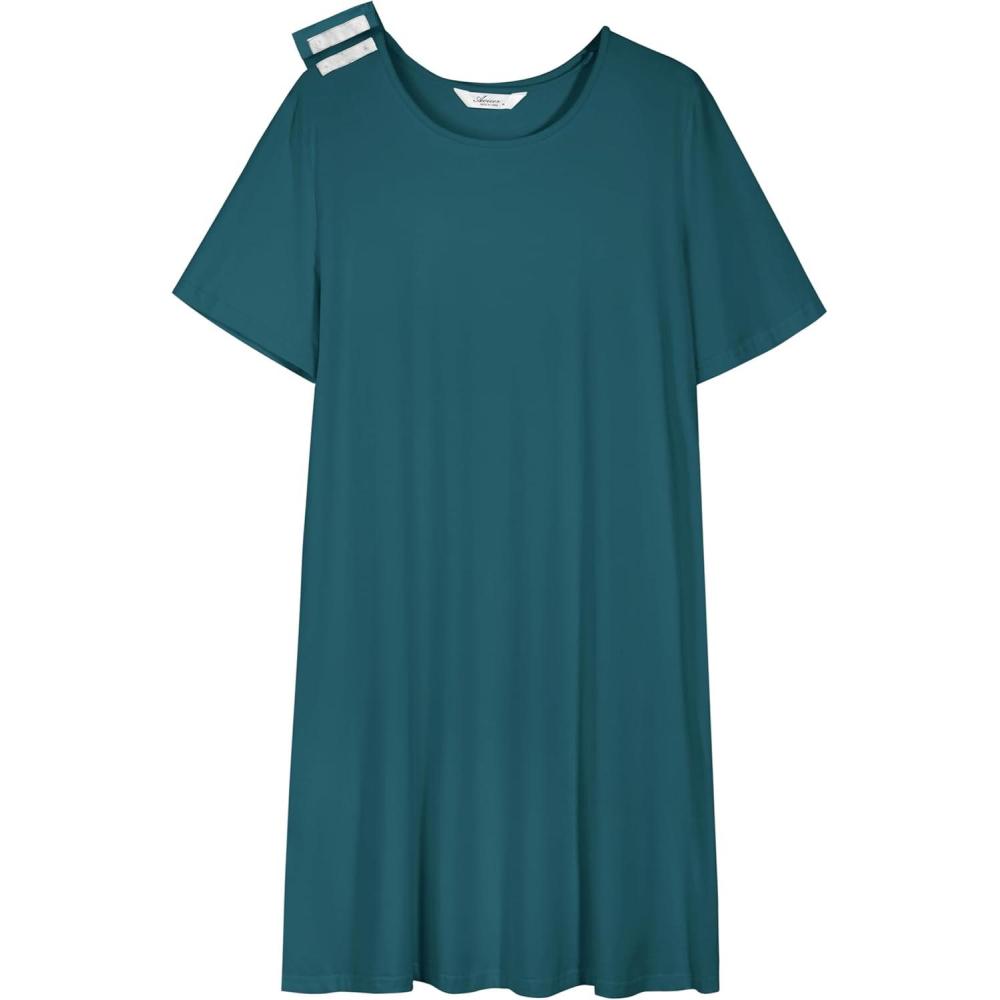 imageAVIIER 100 Cotton Hospital Gowns for Women Open Back Tear Away Post Shoulder Surgery Dress Adaptive Clothing NightgownsLake Blue 2
