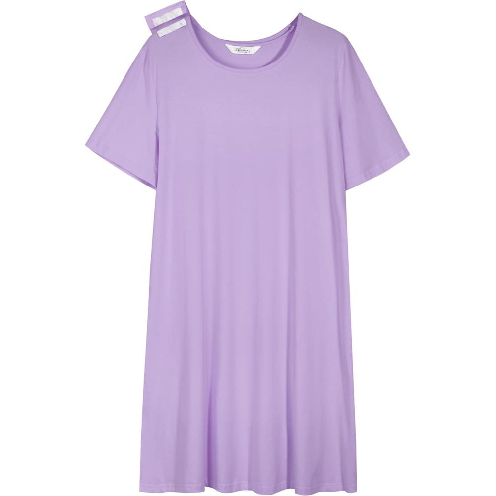 imageAVIIER 100 Cotton Hospital Gowns for Women Open Back Tear Away Post Shoulder Surgery Dress Adaptive Clothing NightgownsPurple