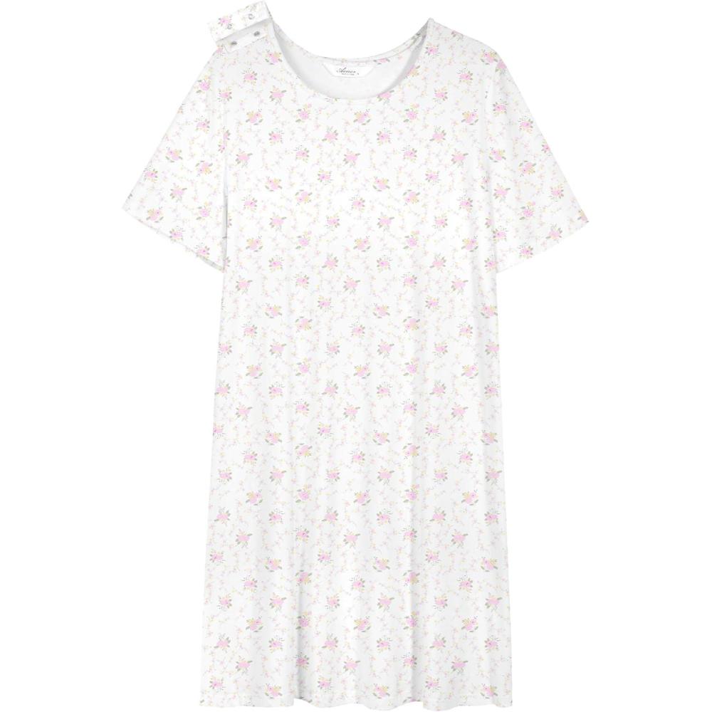imageAVIIER 100 Cotton Hospital Gowns for Women Open Back Tear Away Post Shoulder Surgery Dress Adaptive Clothing NightgownsWhite Pink Flower