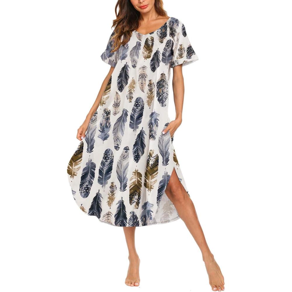 imageAVIIER Cotton Nightgowns for Women Sleeveless House Dress Ladies Long Nightdress with Pockets SXXLPlume