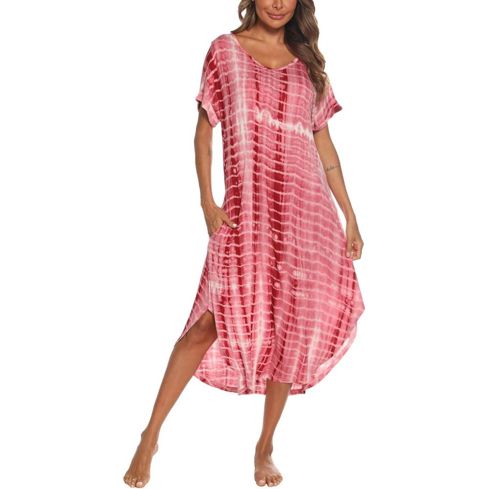 imageAVIIER Cotton Nightgowns for Women Sleeveless House Dress Ladies Long Nightdress with Pockets SXXLTie Dyered