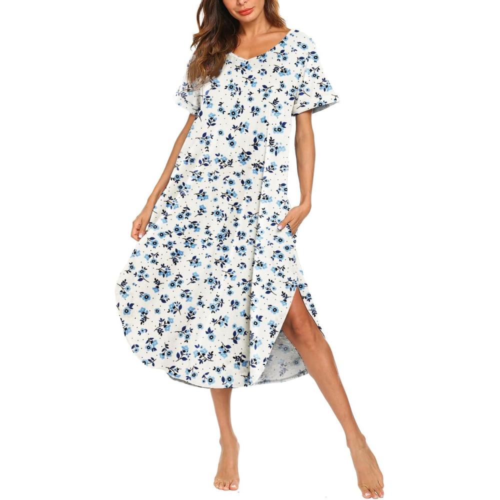 imageAVIIER Cotton Nightgowns for Women Sleeveless House Dress Ladies Long Nightdress with Pockets SXXLWhite Flower 2