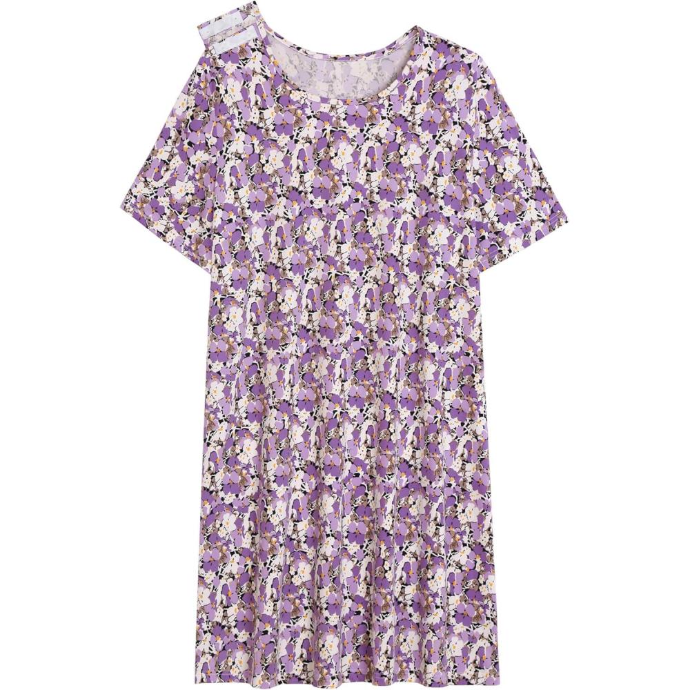 imageAVIIER Hospital Gowns for Women Open Back Adaptive Clothing Nightgowns Post Shoulder Surgery DressPurple Flower