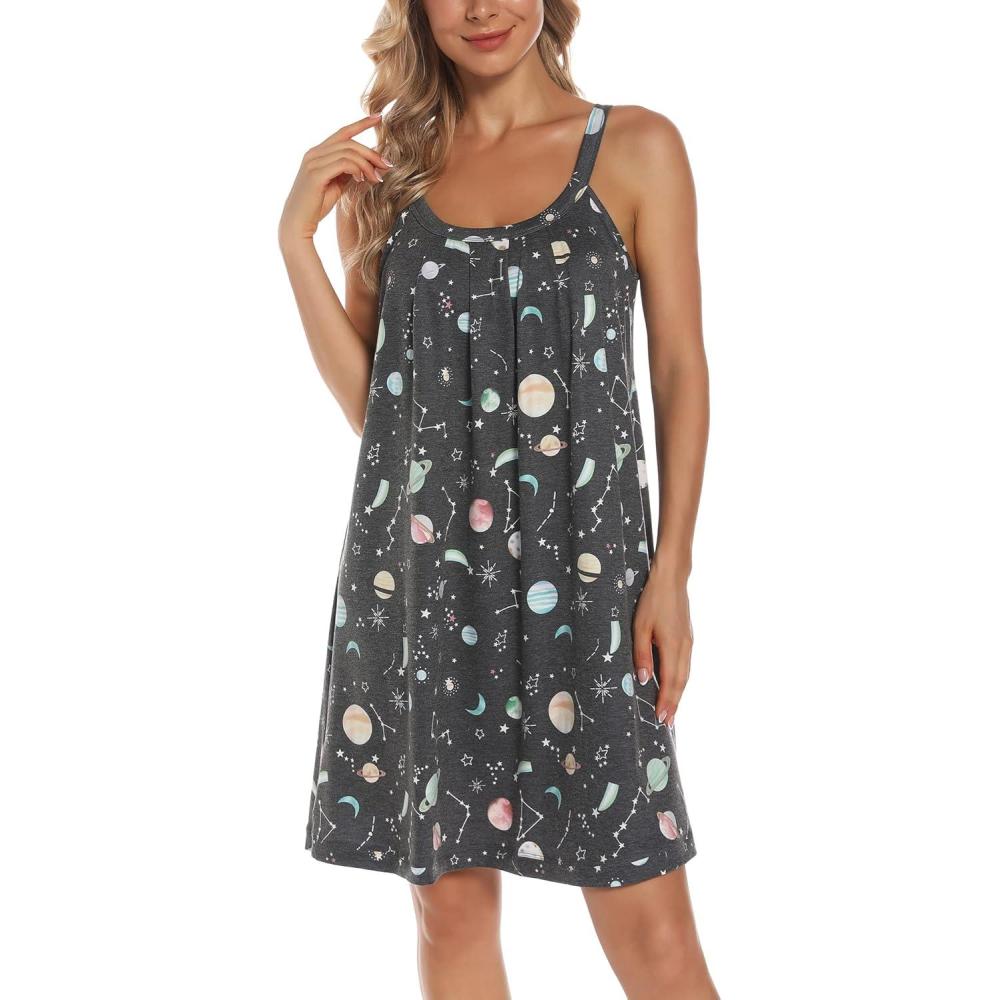 imageAVIIER Womens Nightgown Soft Cotton Sleeveless Sleep Shirts Wide Strap Nightshirts Full Slip SleepwearBlack Ball