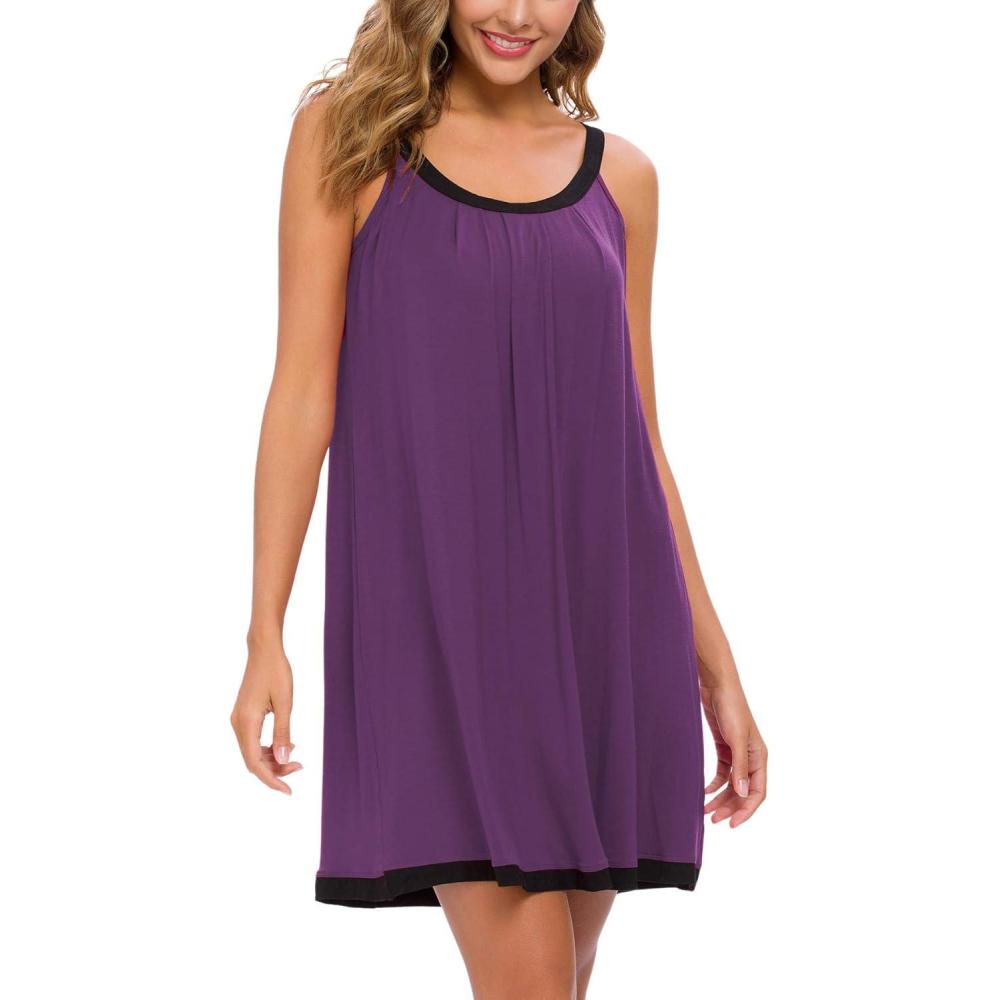 imageAVIIER Womens Nightgown Soft Cotton Sleeveless Sleep Shirts Wide Strap Nightshirts Full Slip SleepwearPurple