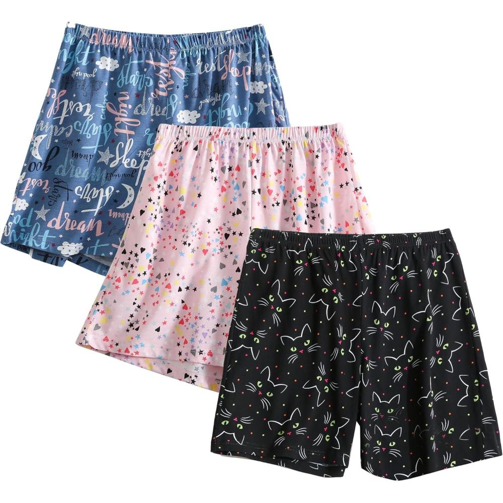 imagePNAEONG 3 Pack Womens Pajamas Shorts Set Soft Elastic Waist Lounge Shorts Printed PJ BottomsSet 10