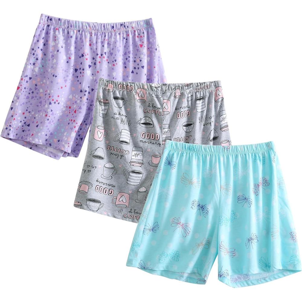 imagePNAEONG 3 Pack Womens Pajamas Shorts Set Soft Elastic Waist Lounge Shorts Printed PJ BottomsSet 4