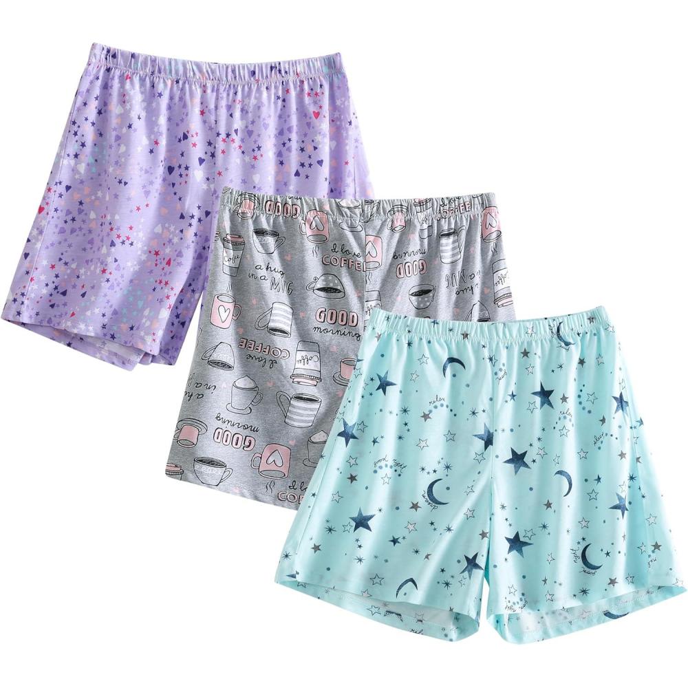 imagePNAEONG 3 Pack Womens Pajamas Shorts Set Soft Elastic Waist Lounge Shorts Printed PJ BottomsSet 5