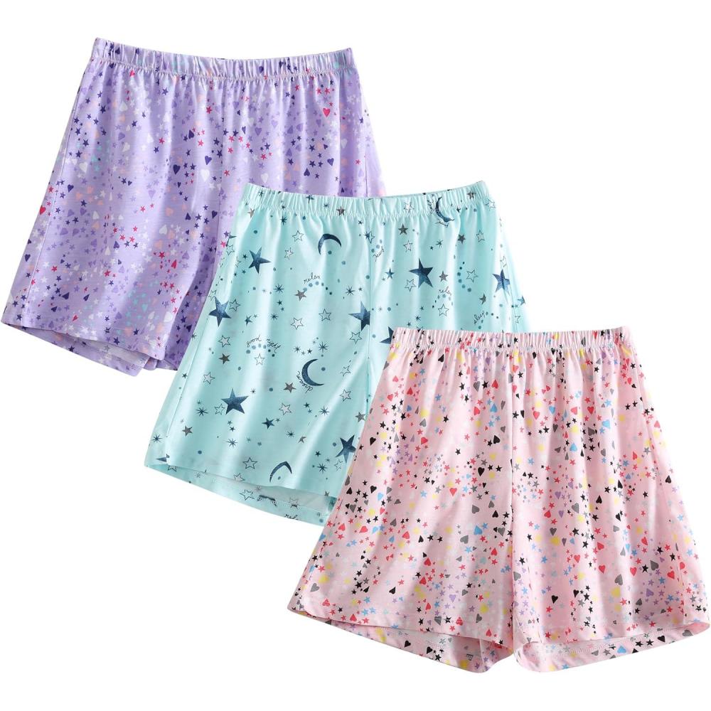 imagePNAEONG 3 Pack Womens Pajamas Shorts Set Soft Elastic Waist Lounge Shorts Printed PJ BottomsSet 6