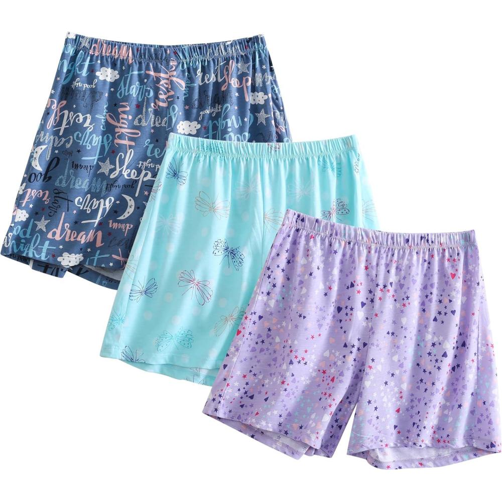 imagePNAEONG 3 Pack Womens Pajamas Shorts Set Soft Elastic Waist Lounge Shorts Printed PJ BottomsSet 7