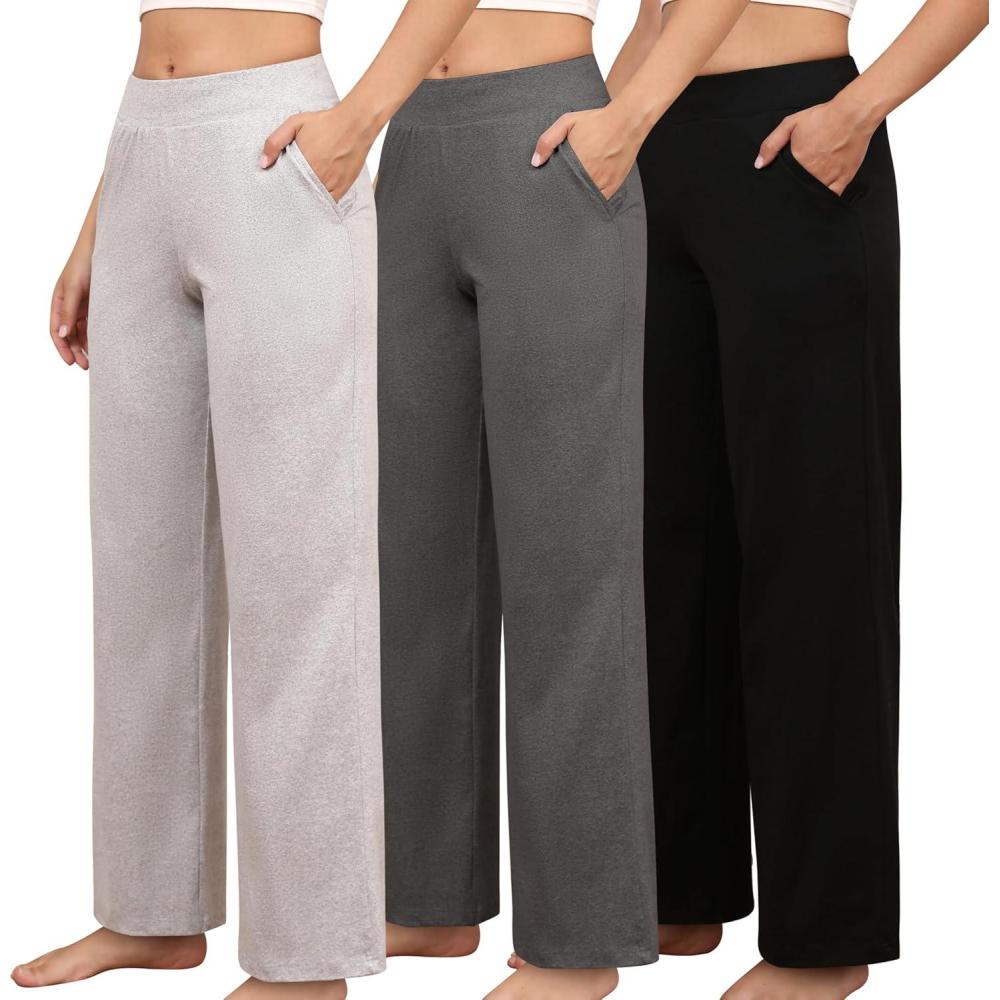 imagePNAEONG 3 Pack Womens Petite Sweatpants Casual Wide Leg Pants Loose Fit Lounge Pants with PocketXSXLGrey  Dark Grey  Black