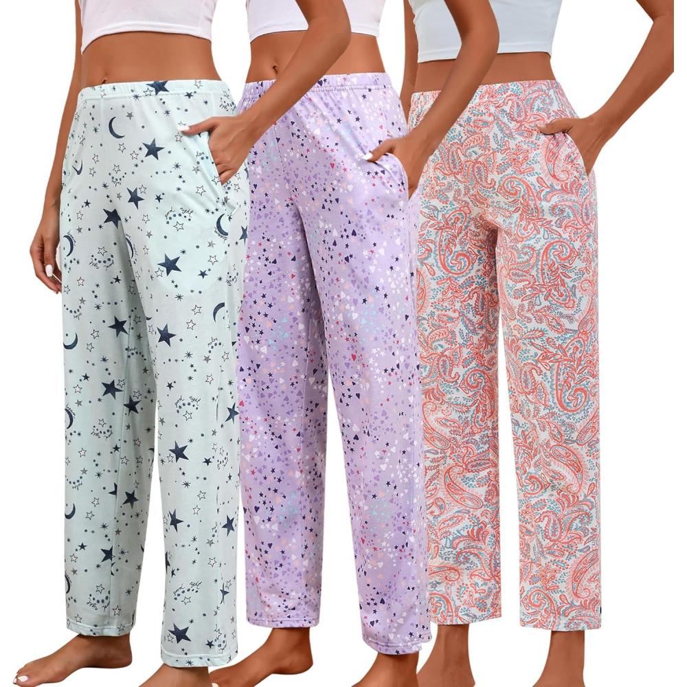 imagePNAEONG Pajama Pants Women 3 Pack Soft Cotton Lounge Pants Comfy Casual Pajama Bottoms with Elastic Waistband ampamp PocketsSet 6