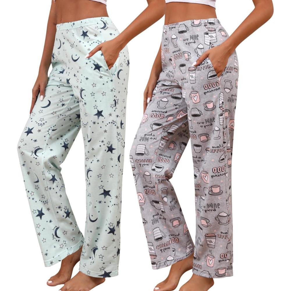 imagePNAEONG Women Cotton Pajama Pants Comfy Pj Bottoms Soft Printed Lounge Pant with PocketsCoffeestar