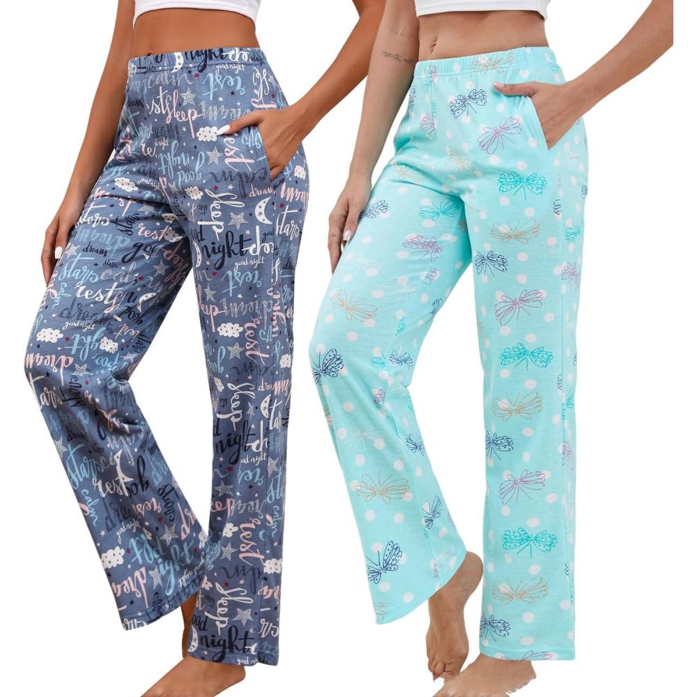 imagePNAEONG Women Cotton Pajama Pants Comfy Pj Bottoms Soft Printed Lounge Pant with PocketsFlygood Night