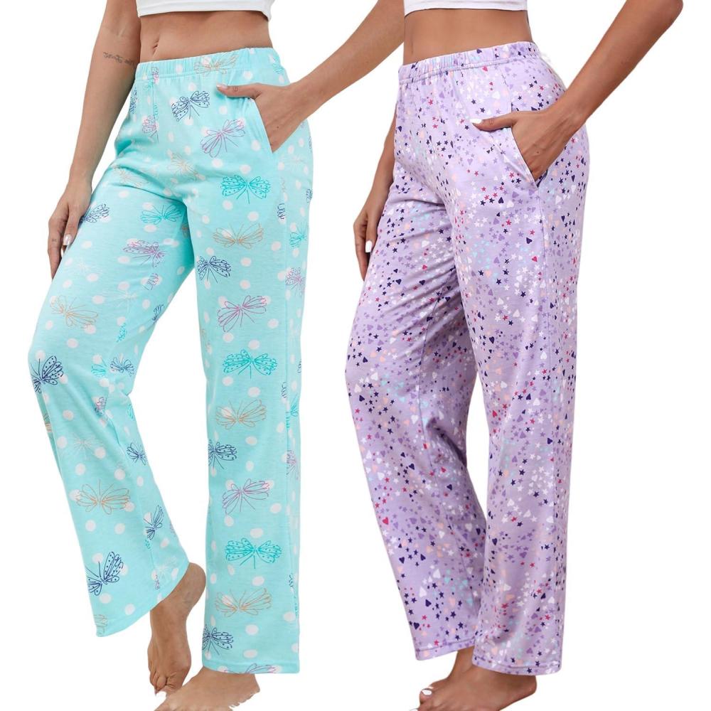 imagePNAEONG Women Cotton Pajama Pants Comfy Pj Bottoms Soft Printed Lounge Pant with PocketsFlypurple