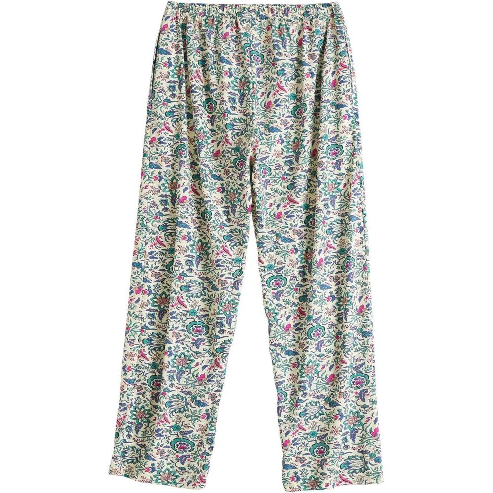 imagePNAEONG Women Cotton Pajama Pants Comfy Pj Bottoms Soft Printed Lounge Pant with PocketsGreen Vintage Flower