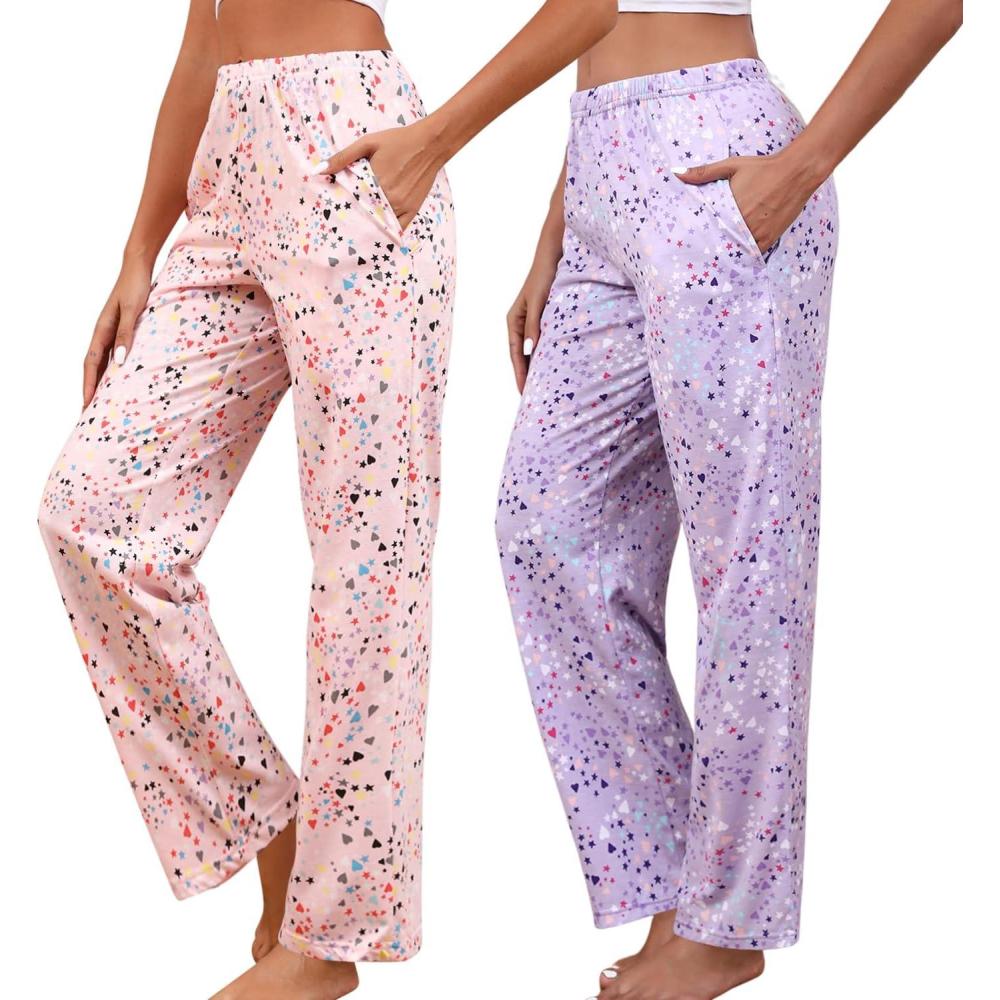 imagePNAEONG Women Cotton Pajama Pants Comfy Pj Bottoms Soft Printed Lounge Pant with PocketsPinkpurple