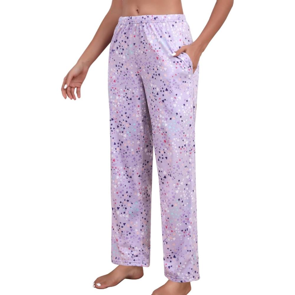 imagePNAEONG Women Cotton Pajama Pants Comfy Pj Bottoms Soft Printed Lounge Pant with PocketsPurple