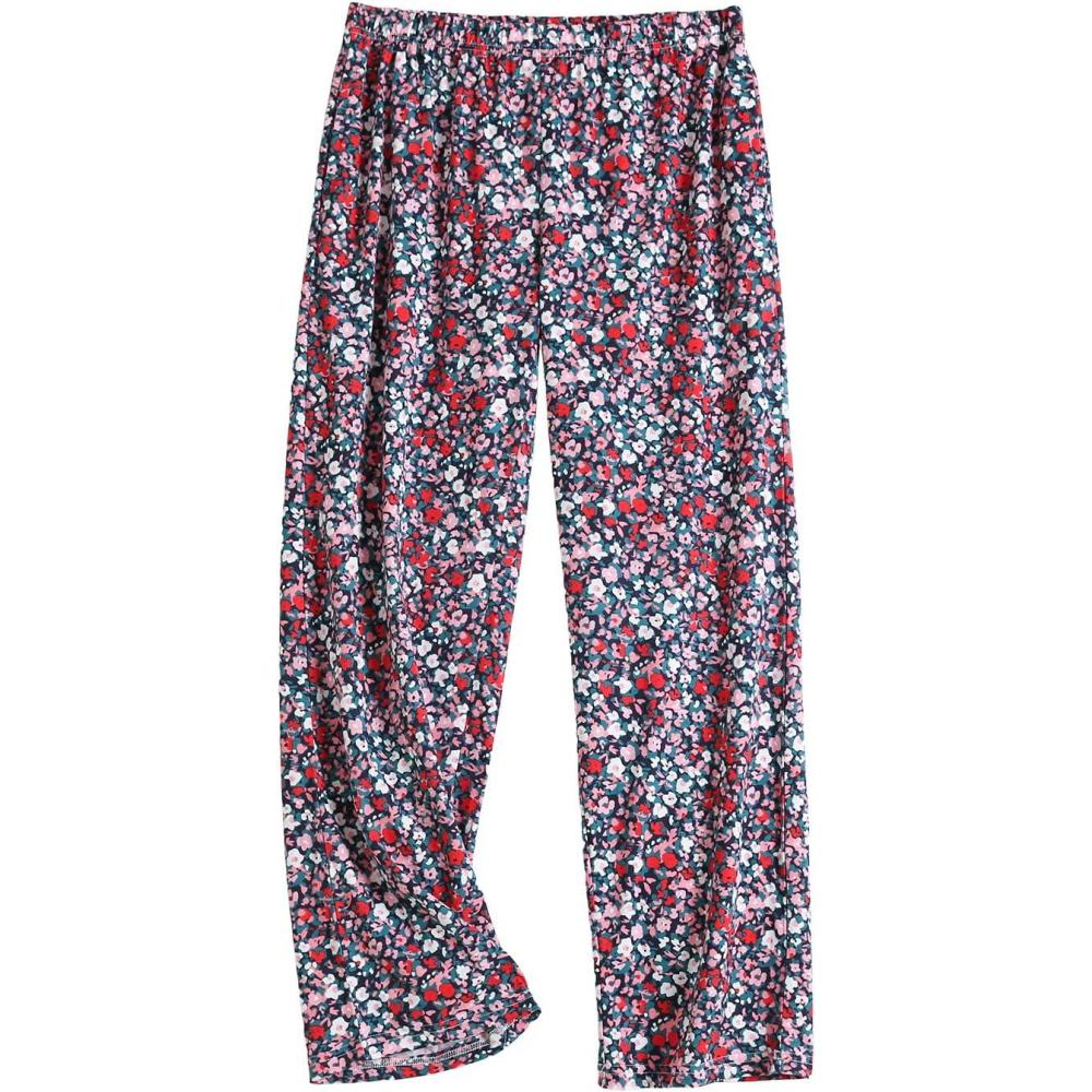 imagePNAEONG Women Cotton Pajama Pants Comfy Pj Bottoms Soft Printed Lounge Pant with PocketsRed Little Flower