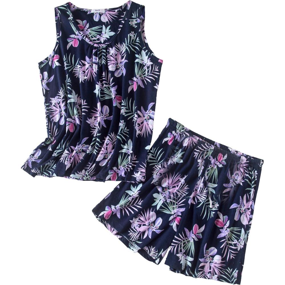imagePNAEONG Women Cotton Sleepwear Short Sets TankampampShort Pajamas Sets XTSY208Black Flower