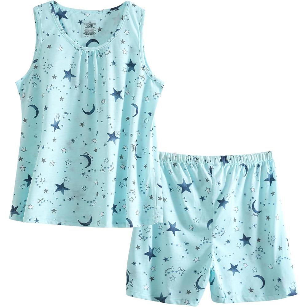 imagePNAEONG Women Cotton Sleepwear Short Sets TankampampShort Pajamas Sets XTSY208Blue Star