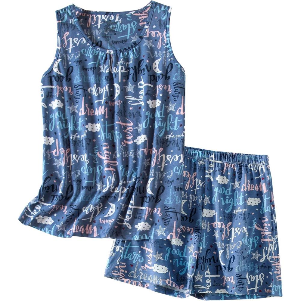 imagePNAEONG Women Cotton Sleepwear Short Sets TankampampShort Pajamas Sets XTSY208Good Night