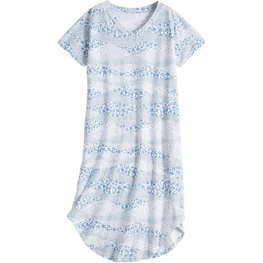 imagePNAEONG Women Short Sleeve Long Nightgown Soft Cotton Sleepwear Nightshirts Loungewear with PocketsPetal Wave