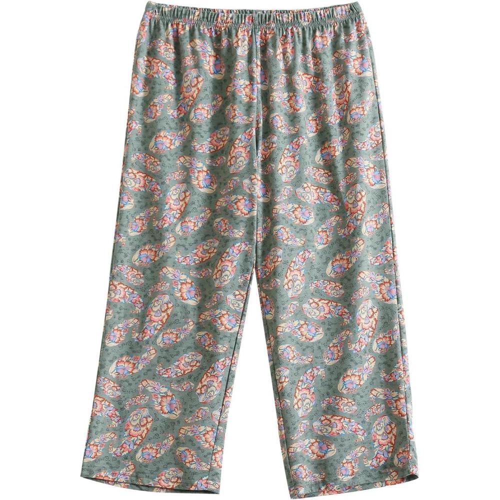 imagePNAEONG Womens Capri Pajama Pants Lounge Causal Bottoms Fun Print Sleep PantsGreen Boho