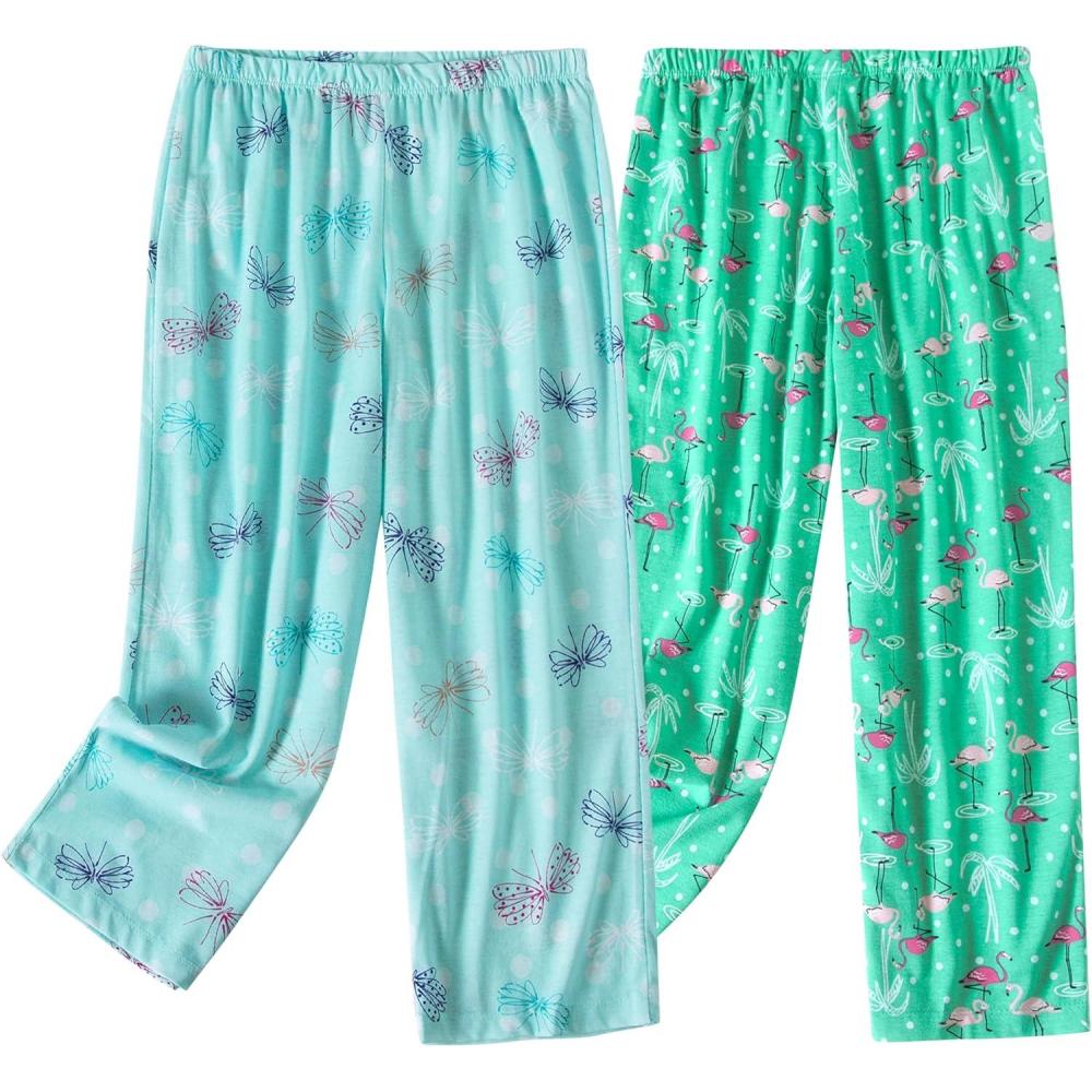 imagePNAEONG Womens Capri Pajama Pants Lounge Causal Bottoms Fun Print Sleep PantsGreen Flamingodragonfly