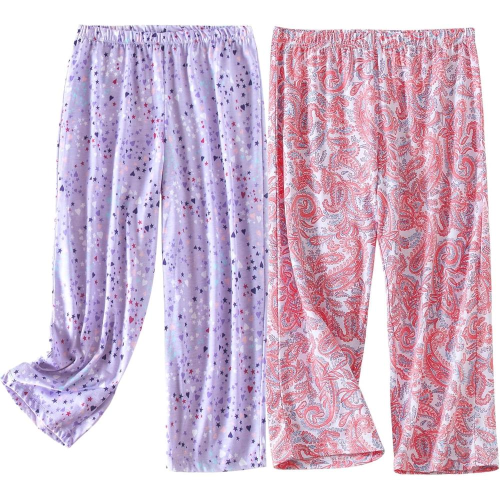 imagePNAEONG Womens Capri Pajama Pants Lounge Causal Bottoms Fun Print Sleep PantsPink Paisleypurple