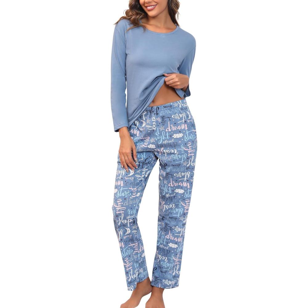 imagePNAEONG Womens Cotton LongSleeve Tops and FullLength Pajama Set TwoPiece Pjs with Pockets SY008Good Night