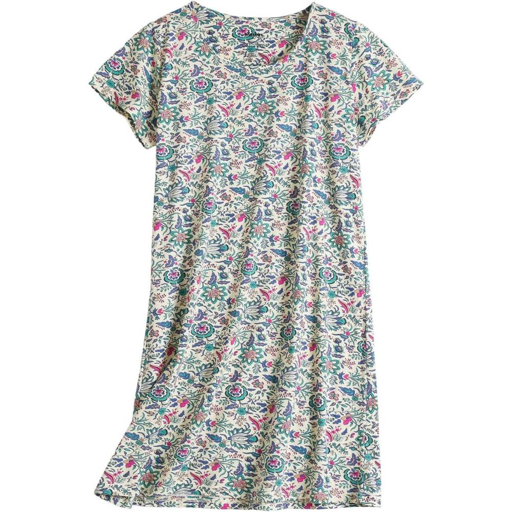 imagePNAEONG Womens Cotton Nightgown Sleepwear Short Sleeves Shirt Casual Print SleepdressGreen Vintage Flower