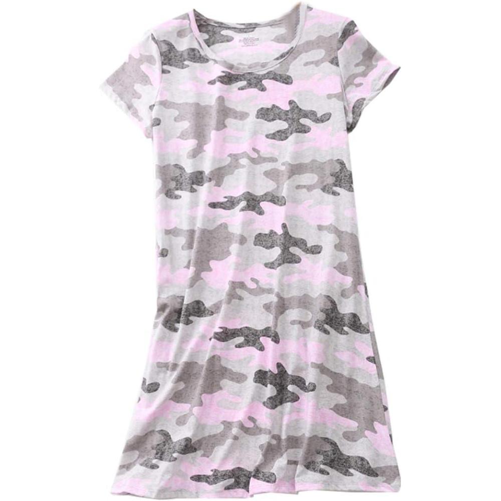 imagePNAEONG Womens Cotton Nightgown Sleepwear Short Sleeves Shirt Casual Print SleepdressPink Camouflage