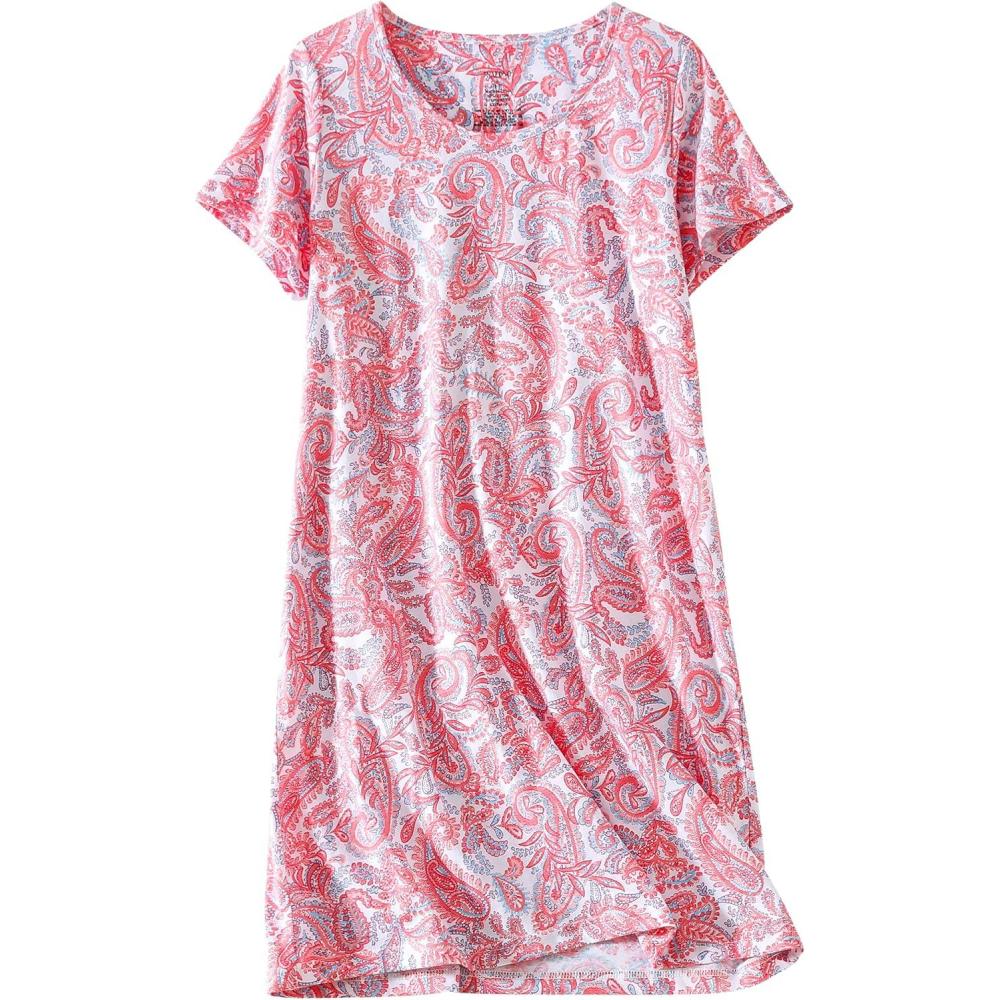 imagePNAEONG Womens Cotton Nightgown Sleepwear Short Sleeves Shirt Casual Print SleepdressPink Paisley