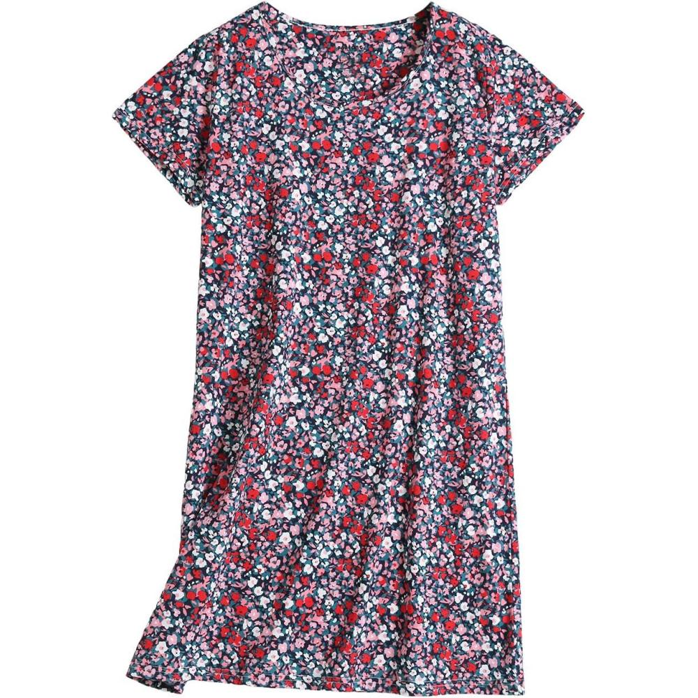 imagePNAEONG Womens Cotton Nightgown Sleepwear Short Sleeves Shirt Casual Print SleepdressRed Little Flower