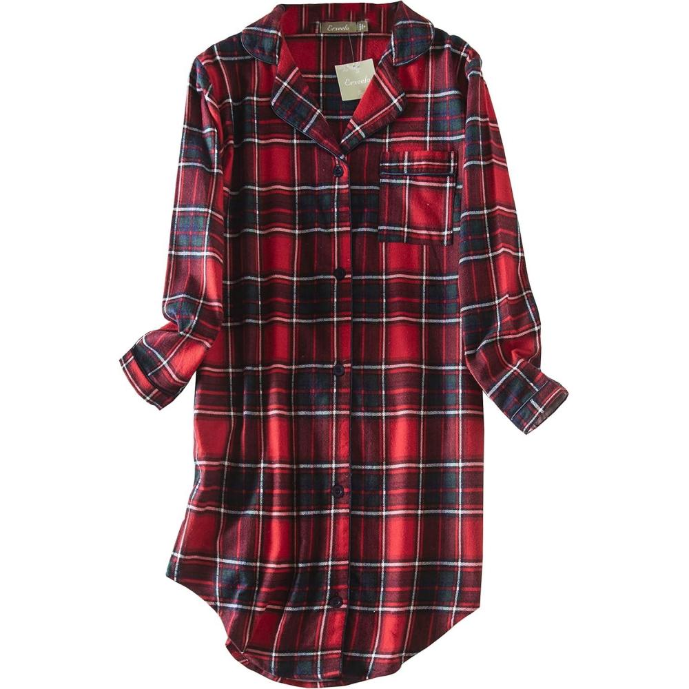 imagePNAEONG Womens Flannel 100 Cotton Nightgown Button Down Boyfriend Nightshirt MidLong Style Sleepshirt Pajama TopsChristmas