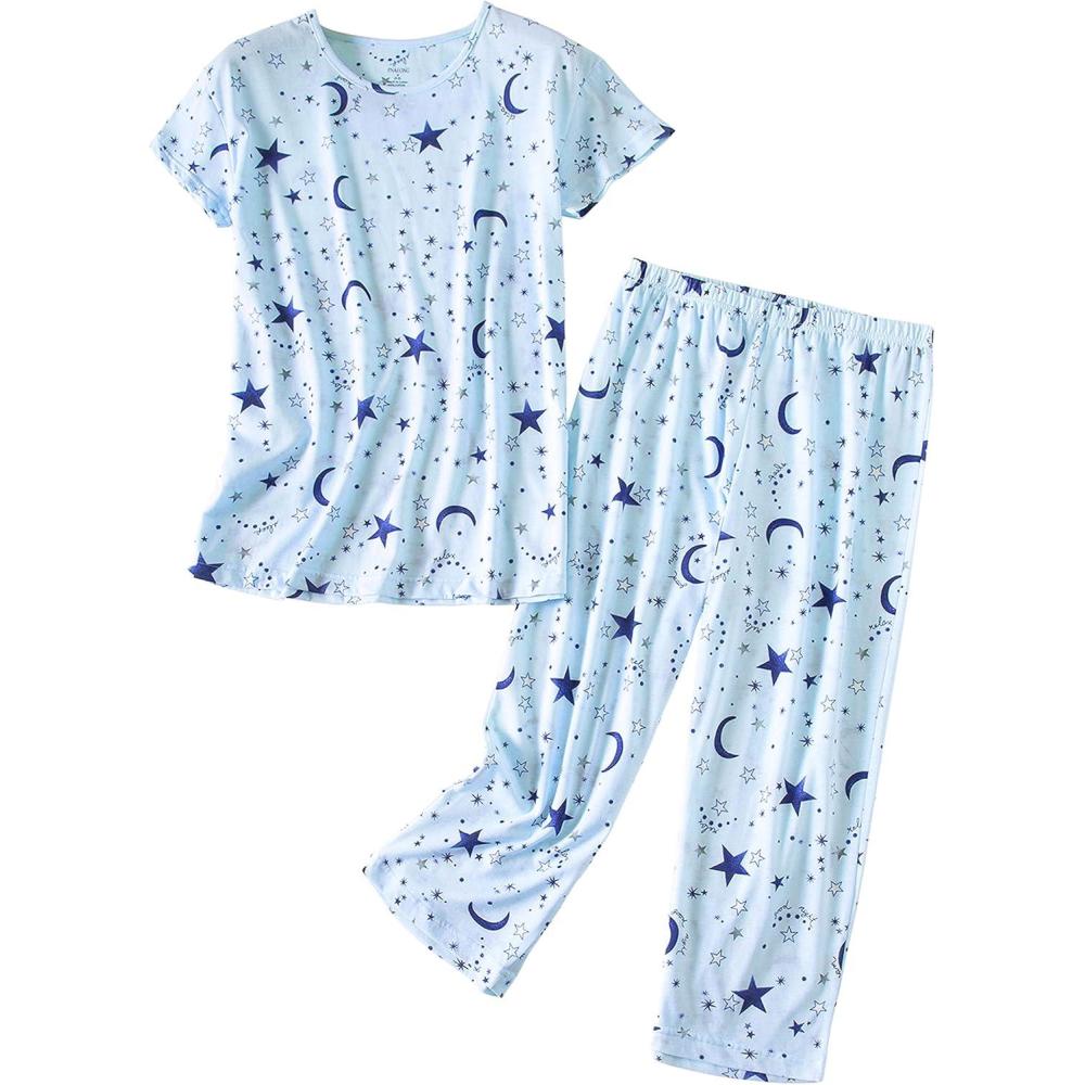 imagePNAEONG Womens Pajama Set Sleepwear Tops with Capri Pants Casual and Fun Prints Pajama Sets SY215PurpleXLBlue Star