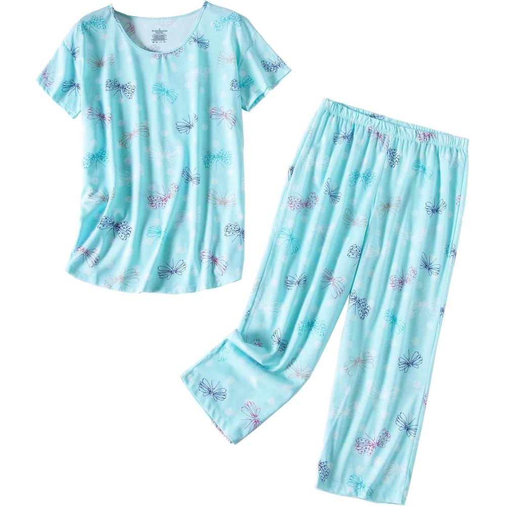 imagePNAEONG Womens Pajama Set Sleepwear Tops with Capri Pants Casual and Fun Prints Pajama Sets SY215PurpleXLDragonfly