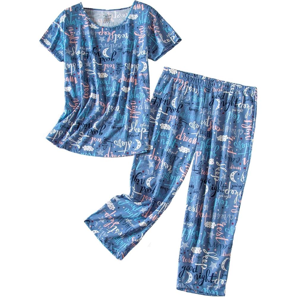 imagePNAEONG Womens Pajama Set Sleepwear Tops with Capri Pants Casual and Fun Prints Pajama Sets SY215PurpleXLGood Night