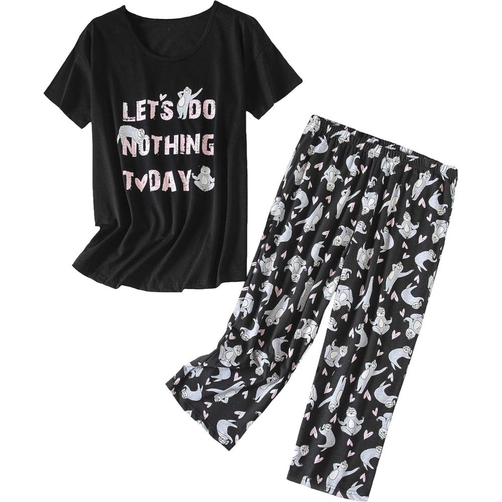 imagePNAEONG Womens Pajama Set Sleepwear Tops with Capri Pants Casual and Fun Prints Pajama Sets SY215PurpleXLLets Do Nothing