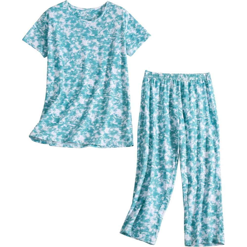 imagePNAEONG Womens Pajama Set Sleepwear Tops with Capri Pants Casual and Fun Prints Pajama Sets SY215PurpleXLTgreen