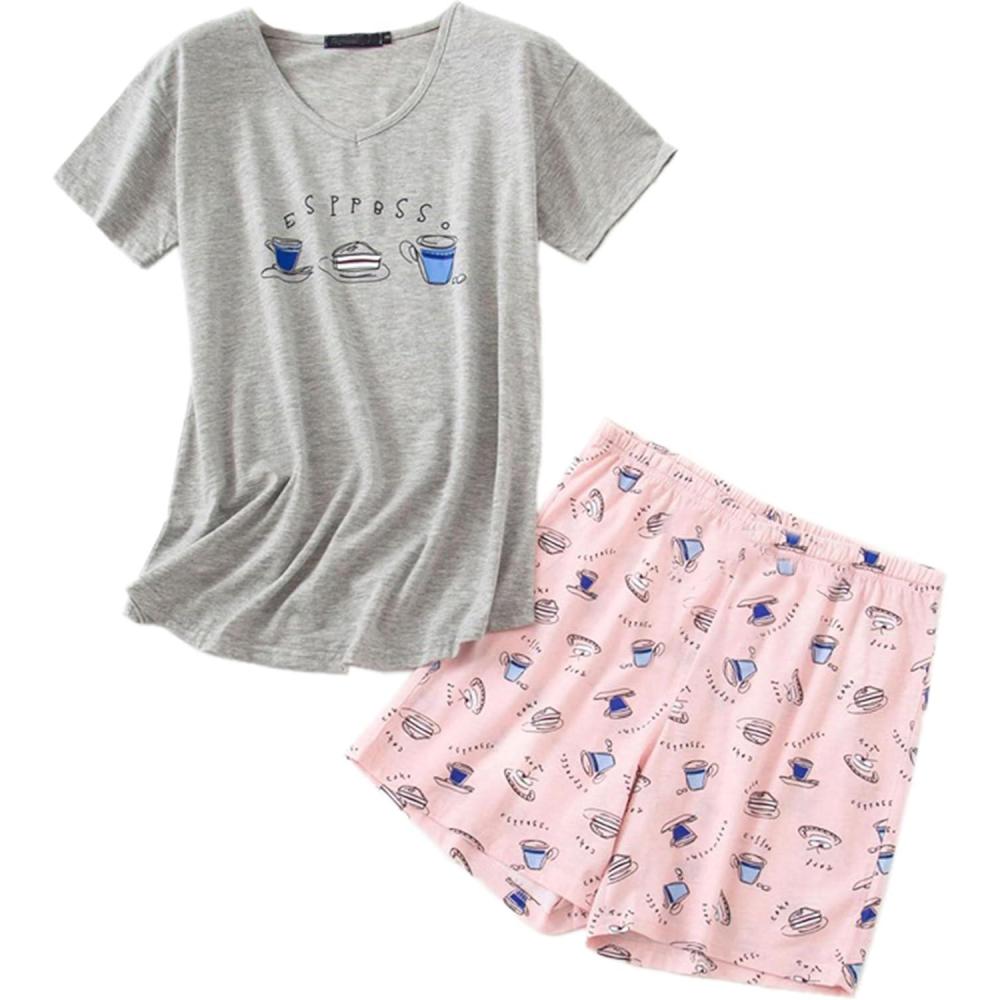 imagePNAEONG Womens Pajamas Set Cotton Short Sleeve Sleepwear Top Capri Pjs Sets SXXLS Espresso