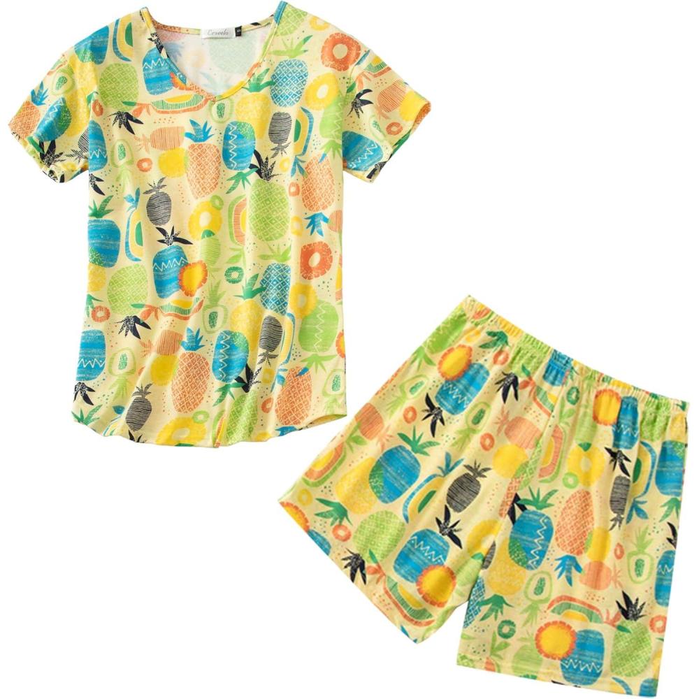 imagePNAEONG Womens Pajamas Set Cotton Short Sleeve Sleepwear Top Capri Pjs Sets SXXLS Pineapple