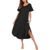 AVIIER Cotton Nightgowns for Women Sleeveless House Dress Ladies Long Nightdress with Pockets S-XXL(Black)
