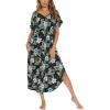 AVIIER Cotton Nightgowns for Women Sleeveless House Dress Ladies Long Nightdress with Pockets S-XXL(Black Flower)