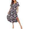 AVIIER Cotton Nightgowns for Women Sleeveless House Dress Ladies Long Nightdress with Pockets S-XXL(Black Leaf)