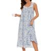 AVIIER Cotton Nightgowns for Women Sleeveless House Dress Ladies Long Nightdress with Pockets S-XXL(Blue Green)